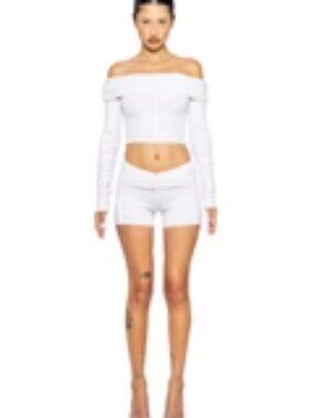 SAMI MIRO VINTAGE White Ribbed Fold Over Shorts, NWOT, Size Medium